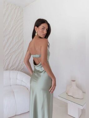 Fortunate One Gleam In Gold Maxi Dress Khaki